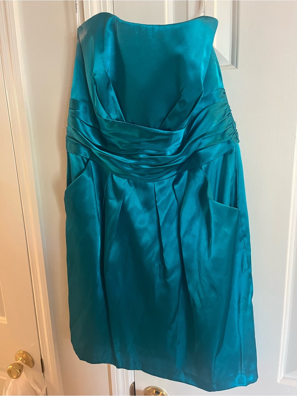 David's Bridal Teal Strapless Satin Dress